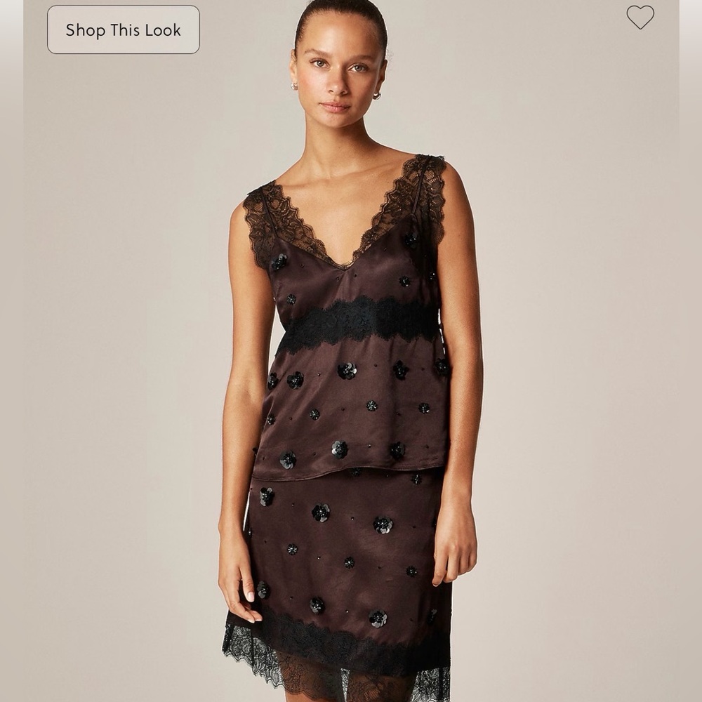 J CREW 00 Embellished lace-trim tank top‎ in luster charmeuse CP663 $168